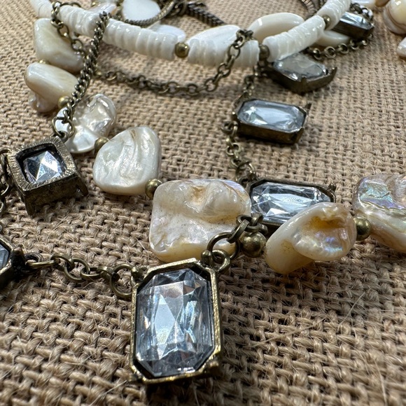 Chico’s NWT seven strand statement, necklace, antique, gold white beige crystals - Picture 9 of 11